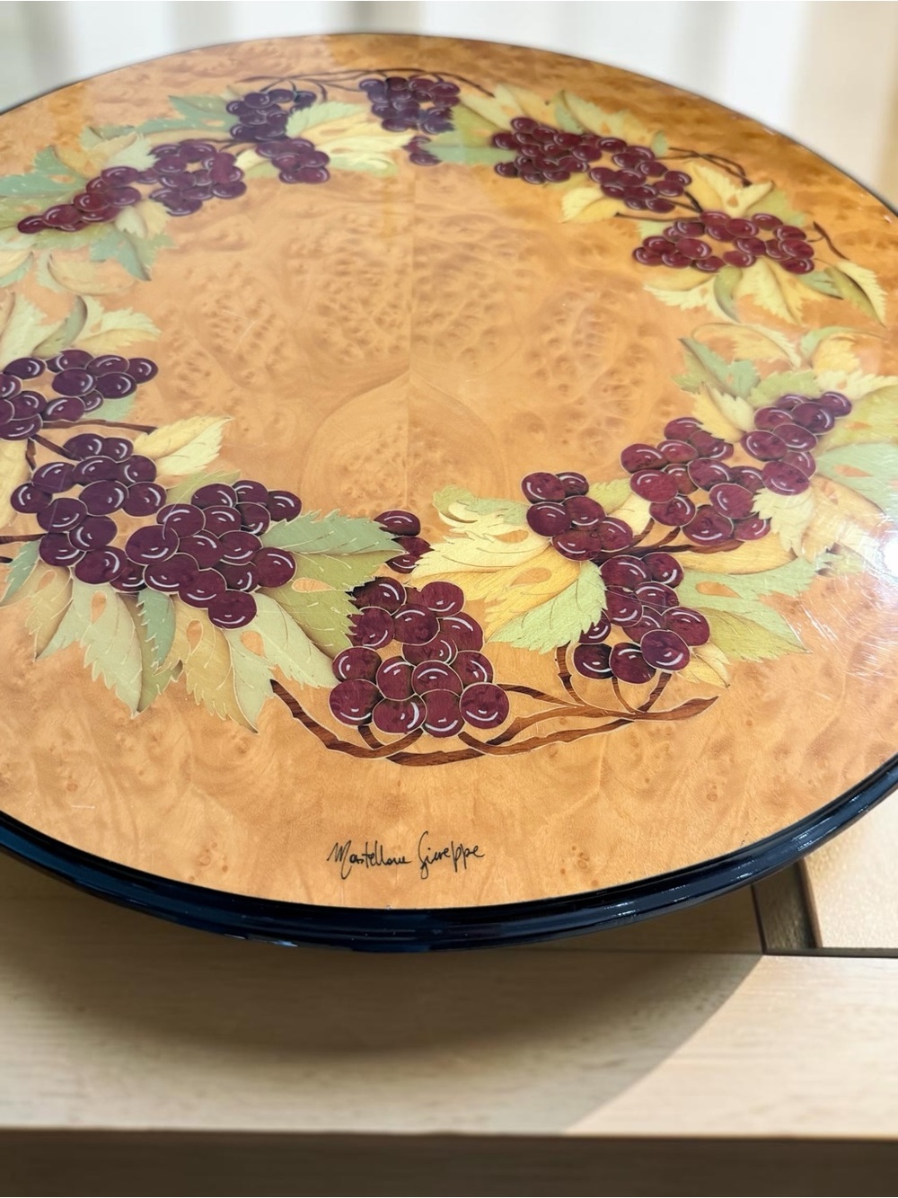 Signed Italian Sorrento Inlaid Wood Lazy Susan – Mastellone Giuseppe – 20.5” - Picture 10 of 16